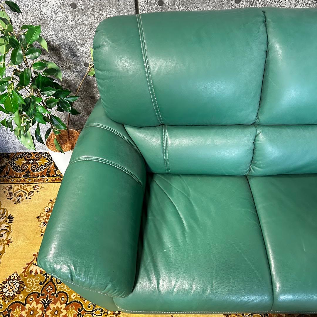 ask꧁革素材꧂2人掛けアームソファ1脚 グリーン レザー 合成皮革 応接
