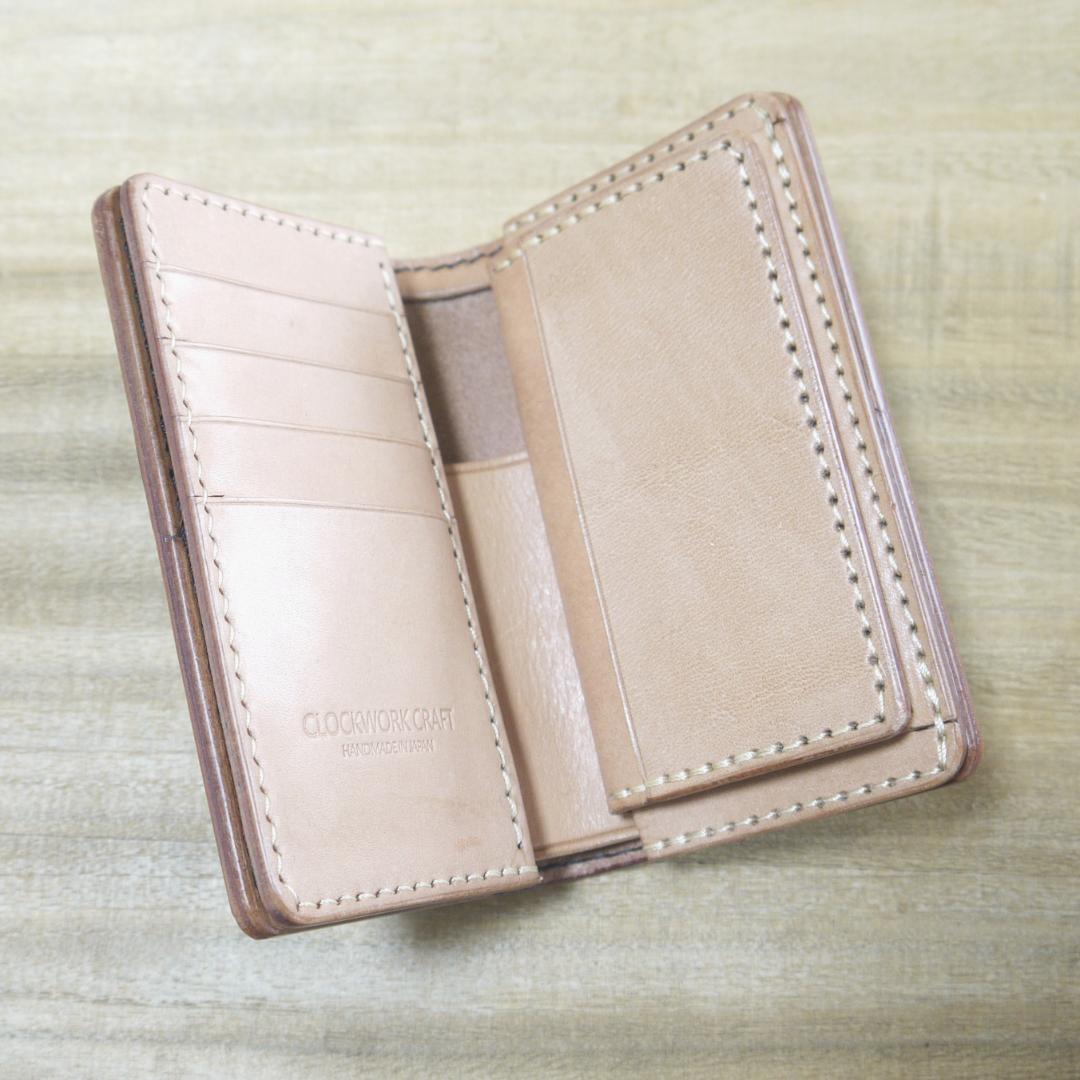 ヌメ革　UKブライドルレザー　セドウィック社　ミドルウォレット　二つ折り　こげ茶