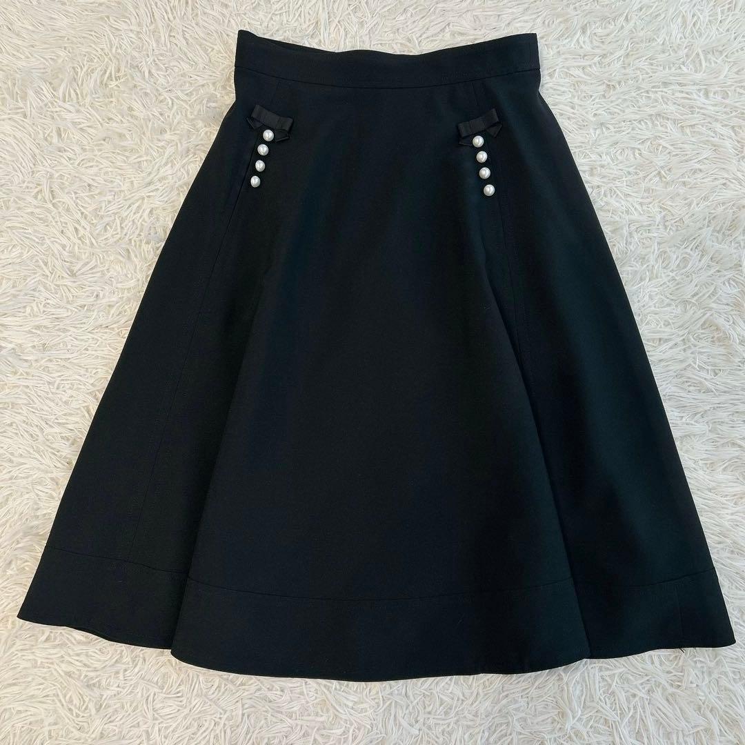 2023年モデル★エムズグレイシー　フレアスカート　パール　リボン　黒　40
