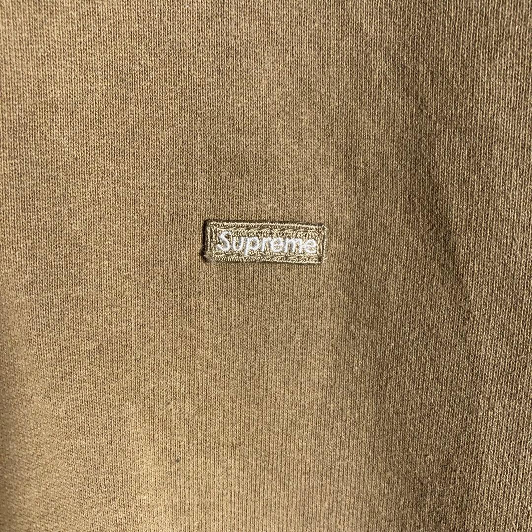 SUPREME フルジップパーカー スモールロゴ 刺繍 裏起毛 ベージュ L.