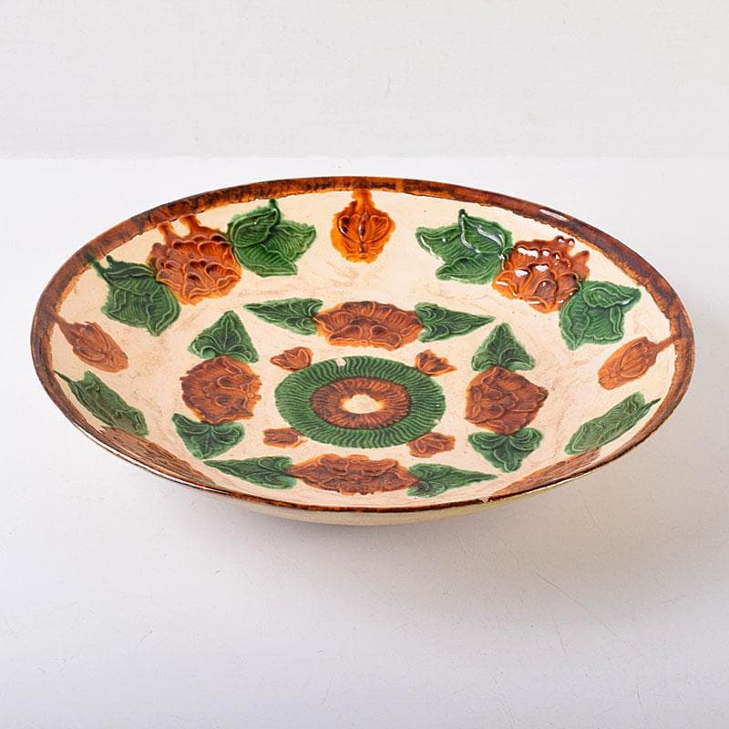 中国 唐三彩 花文 大皿 飾皿 直径約31㎝ V R8014C