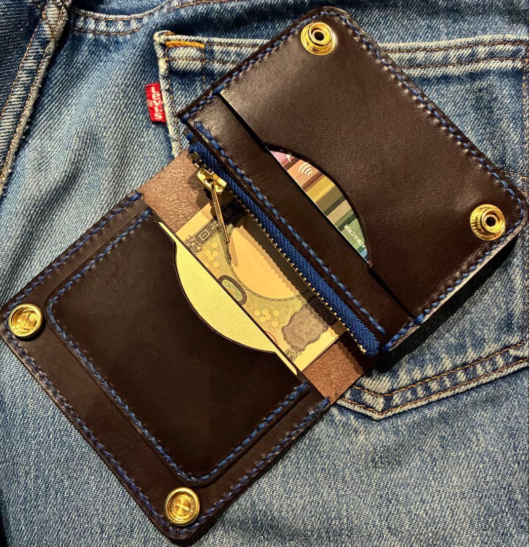 ショートサイズ　シュリンクレザー　シルバー925クロスボールコンチョカスタム