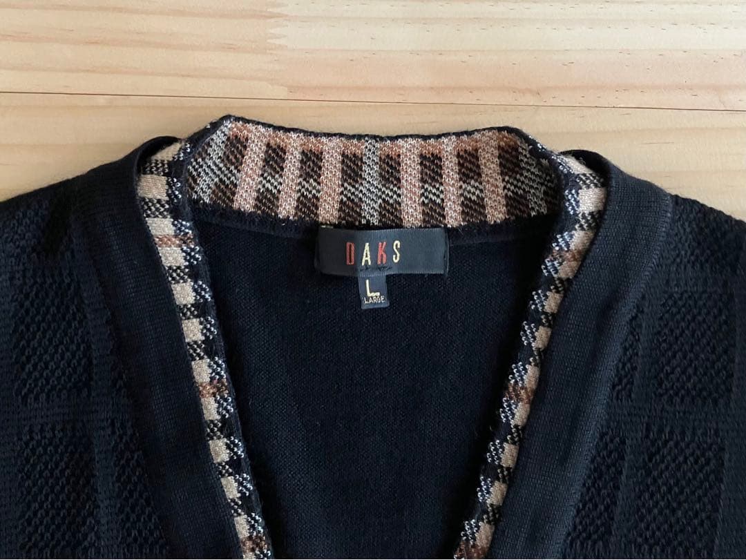 美品 DAKS ダックス ウール ニット ベスト ブラック ハウスチェック L