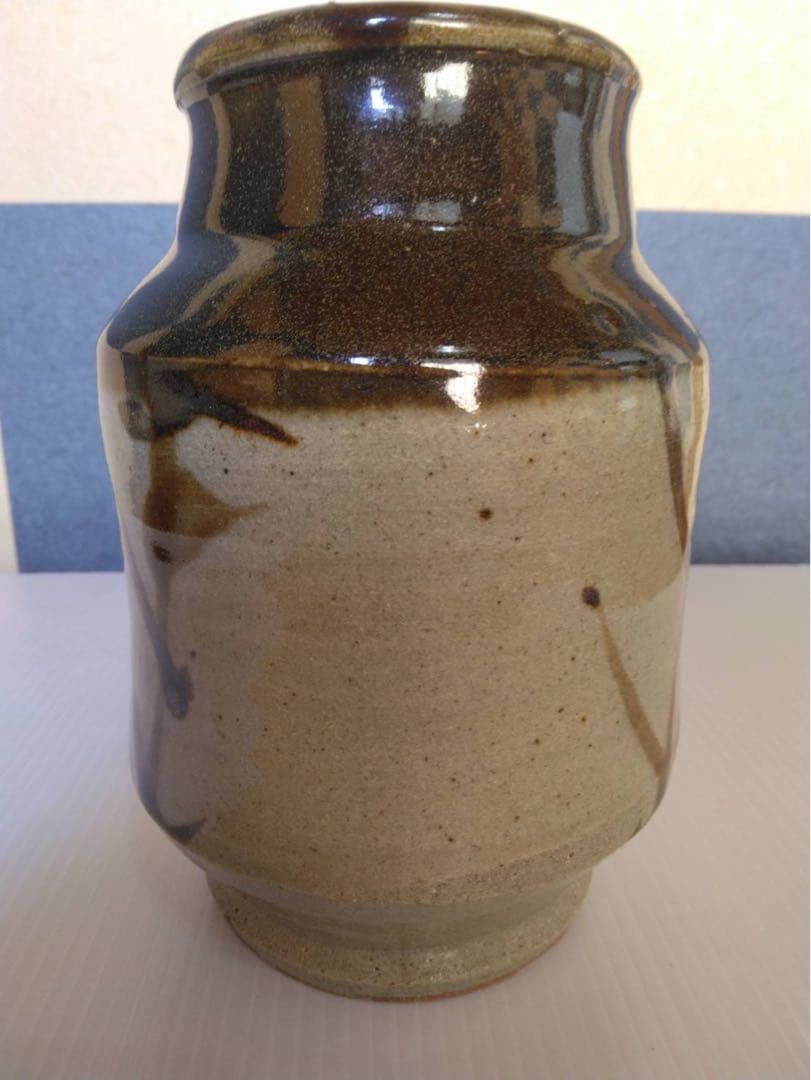 人間国宝「浜田庄司」作 鉄絵花瓶 共箱付 無疵完品 真