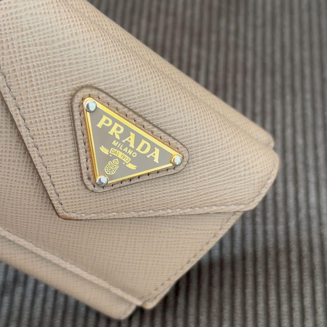 ICチップ搭載 正規品 PRADA 三つ折り財布 ピンクベージュ CAMMEO