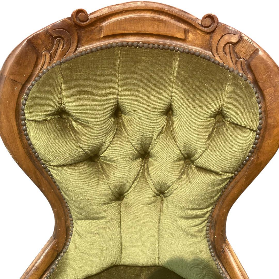 イタリア家具 チェア 一人掛け アンティーク調 猫脚 ベルベット 緑 洋風