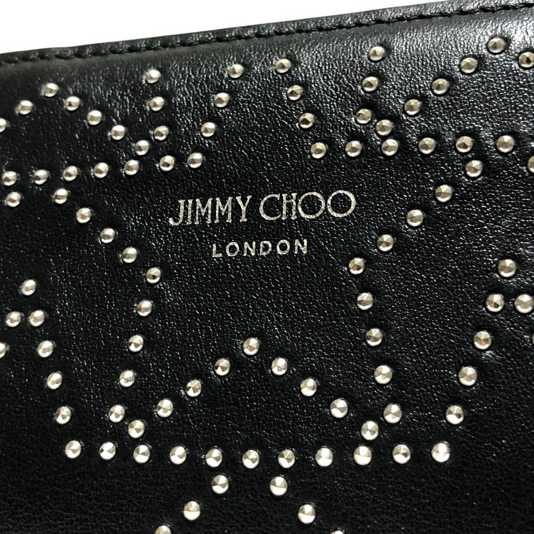 ほぼ未使用　近年モデル✨　ジミーチュウ　二つ折り財布　スタースタッズ　レザー　黒