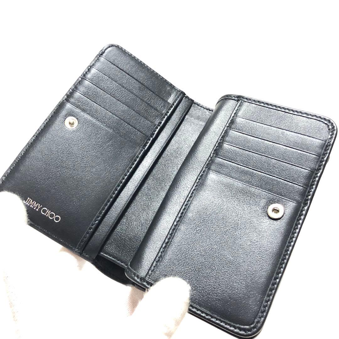ほぼ未使用　近年モデル✨　ジミーチュウ　二つ折り財布　スタースタッズ　レザー　黒
