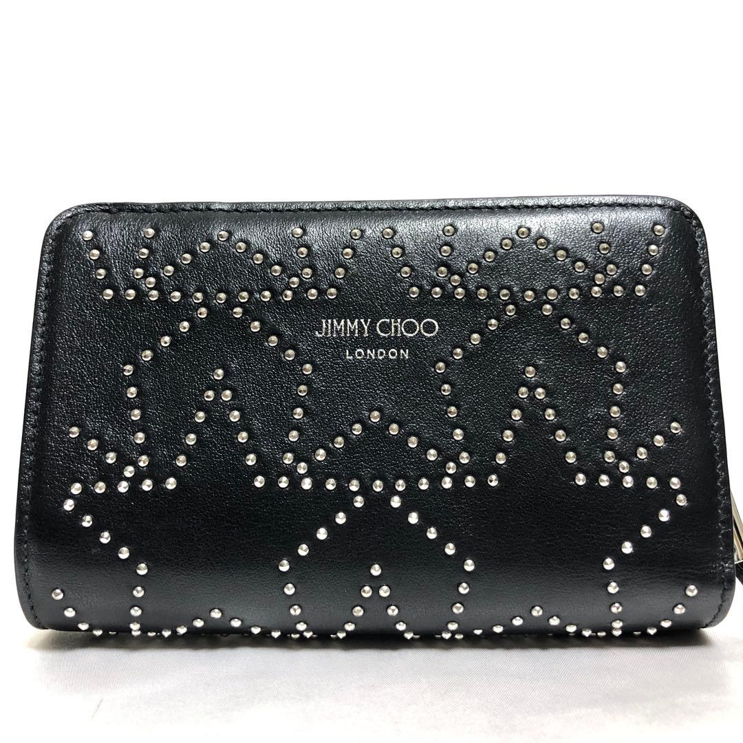 ほぼ未使用　近年モデル✨　ジミーチュウ　二つ折り財布　スタースタッズ　レザー　黒
