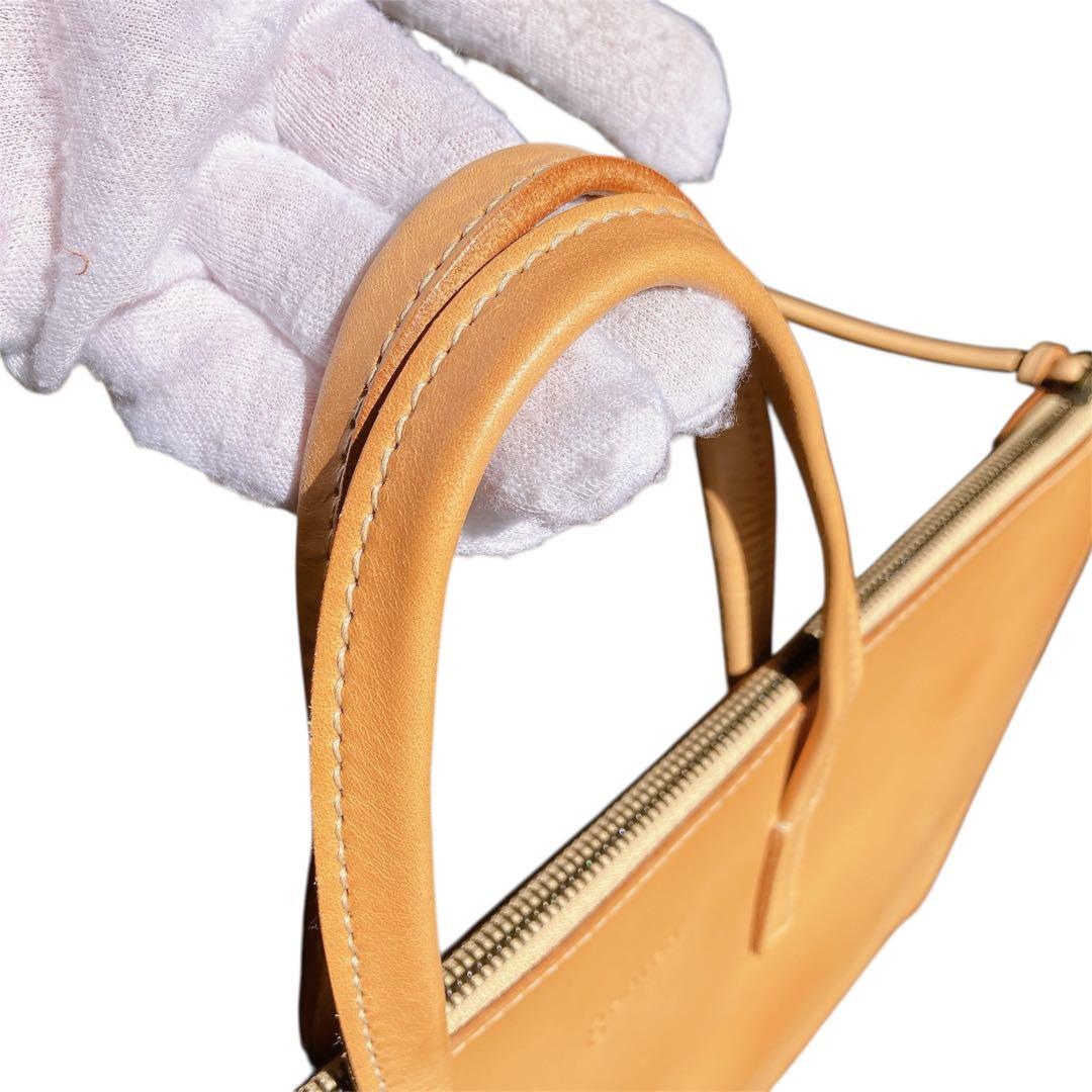 【genten】ブリーフケース　ヌメ革　ロゴ刻印　キャメル　ビジネスバッグ