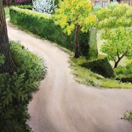 絵画「杉木立を抜けて日差しの中へ」　水彩画