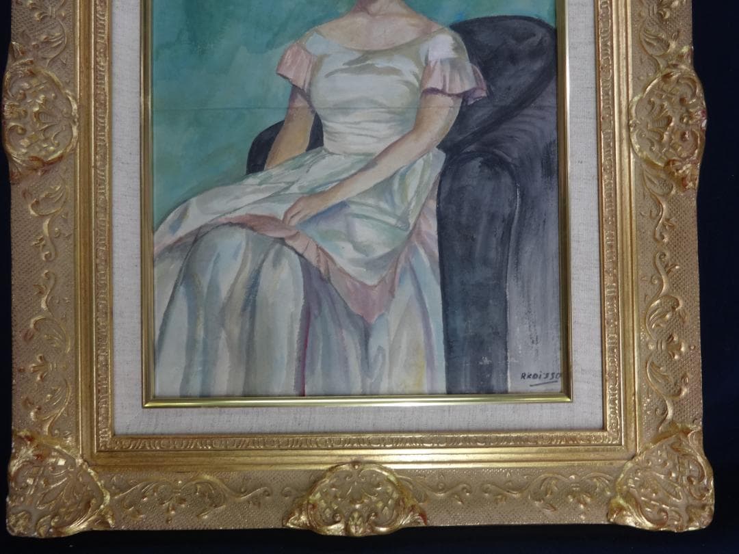 小磯良平 貴婦人・高級額装・肉筆 油彩画・美人画・印刷や写真ではない・kr91x