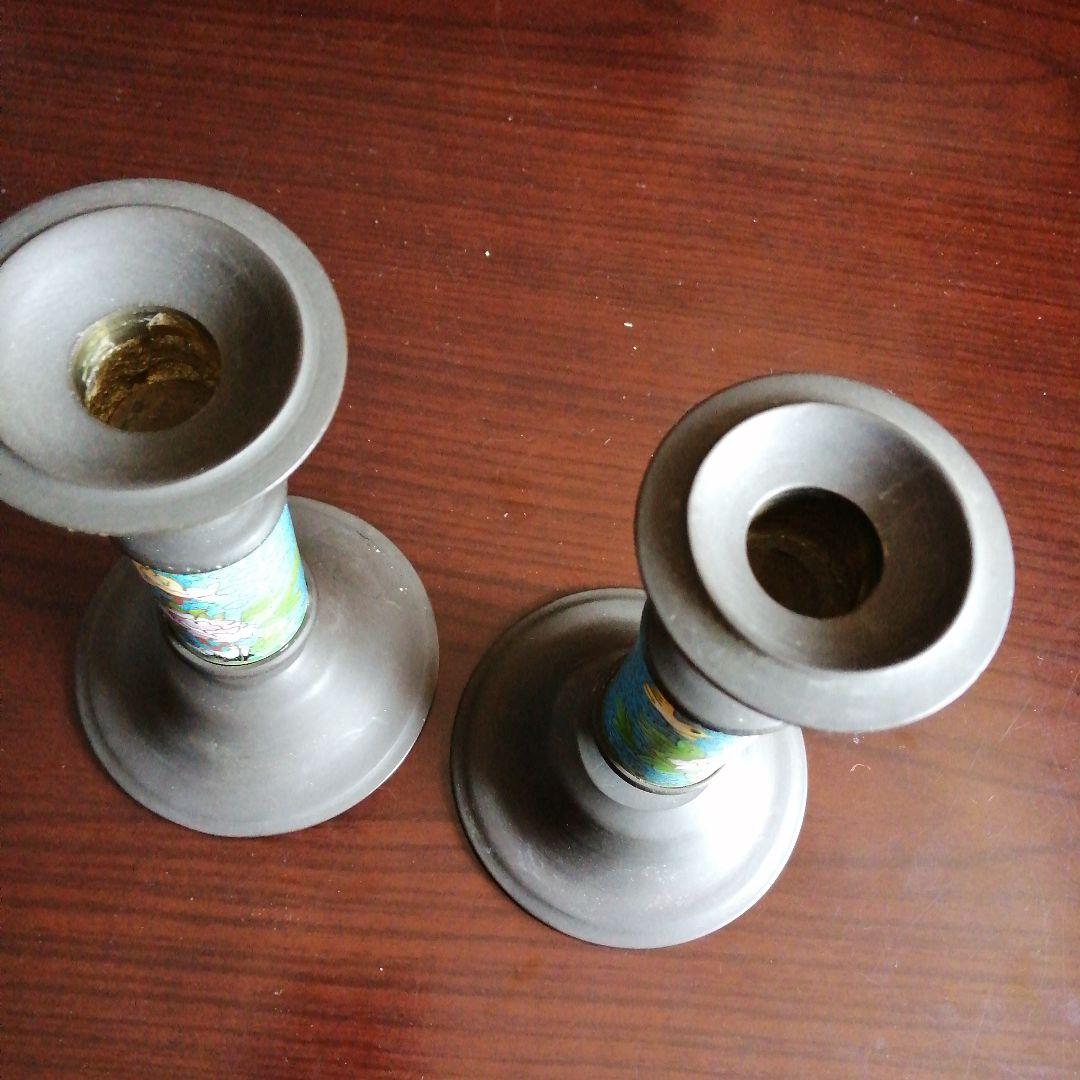 七宝焼燭台　2本　17.2cm