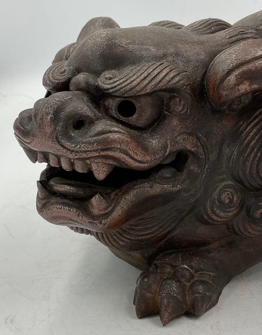 63】☆時代 備前焼獅子置物 アンチック☆