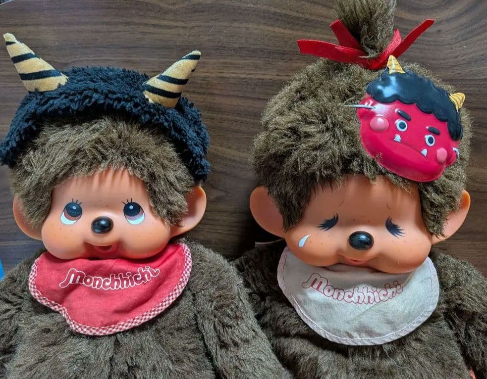 茶色い目 ふたごのモンチッチ Lサイズ 43㌢ 泣き顔の女の子 鬼仕様