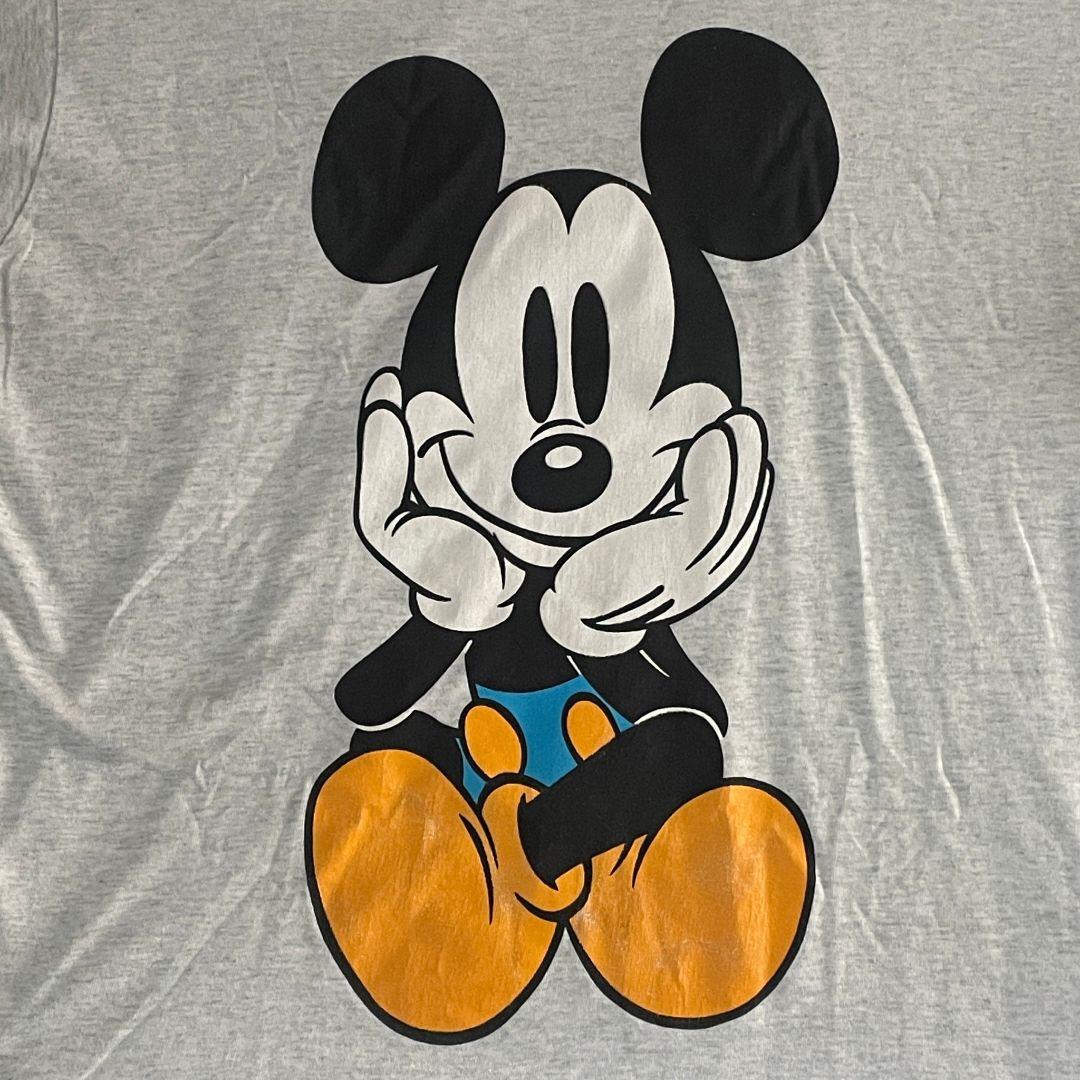 90'S Disney お座りミッキーTシャツ ミッキー青パンTシャツ XL