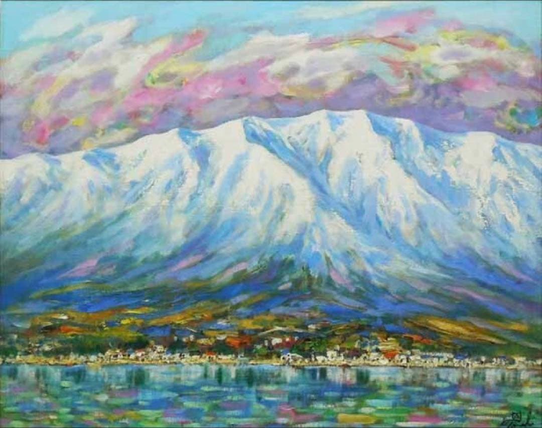 真作＊ 大判大作 田中均「雪の比良(比良天望)」キャンバスに油彩琵琶湖