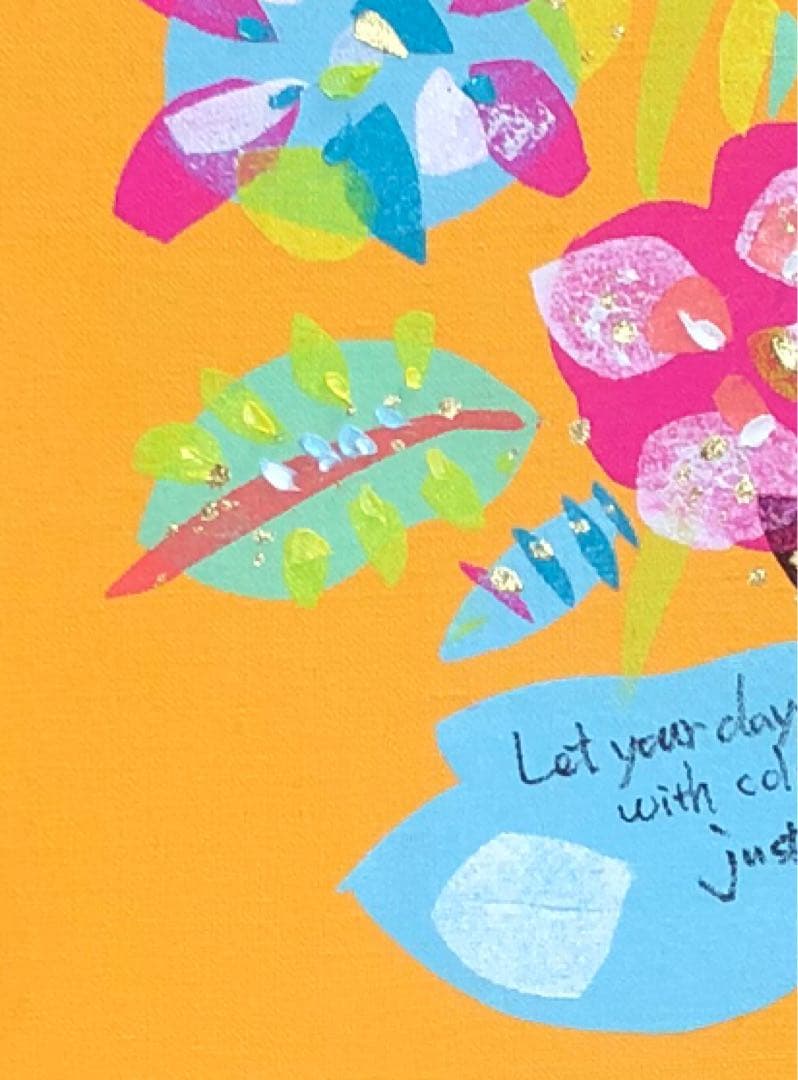 絵画　油絵　原画　一点物　ポップ　イエロー　花　カラフル　アート　F4