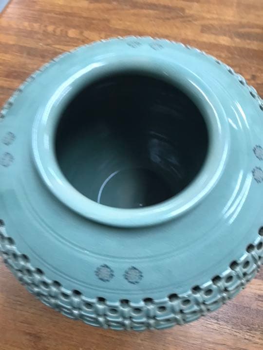 高麗青磁 振興　網目 透かし花瓶 花器