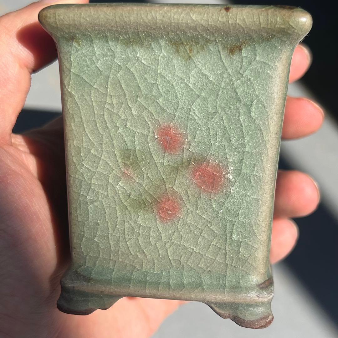 771.平安虹泉 雲足正方 盆栽鉢 植木鉢 6.5*6.5*7.9cm