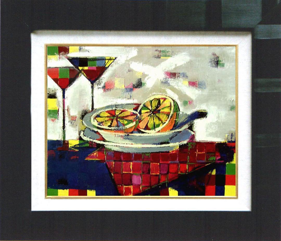 油絵 菅家令子 インテリア uF6-061703 静物 フルーツ グラス