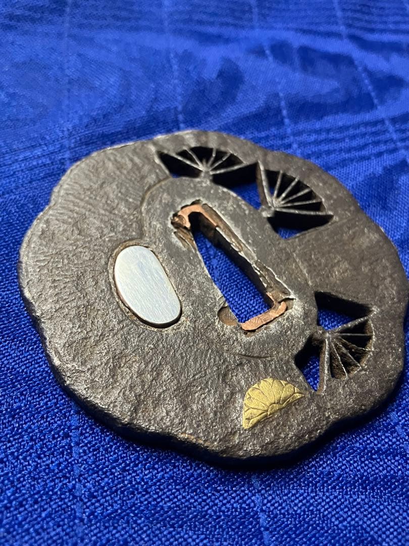 鍔　日本刀　小刀鍔　金銀象嵌　鉄鍔　透かし扇