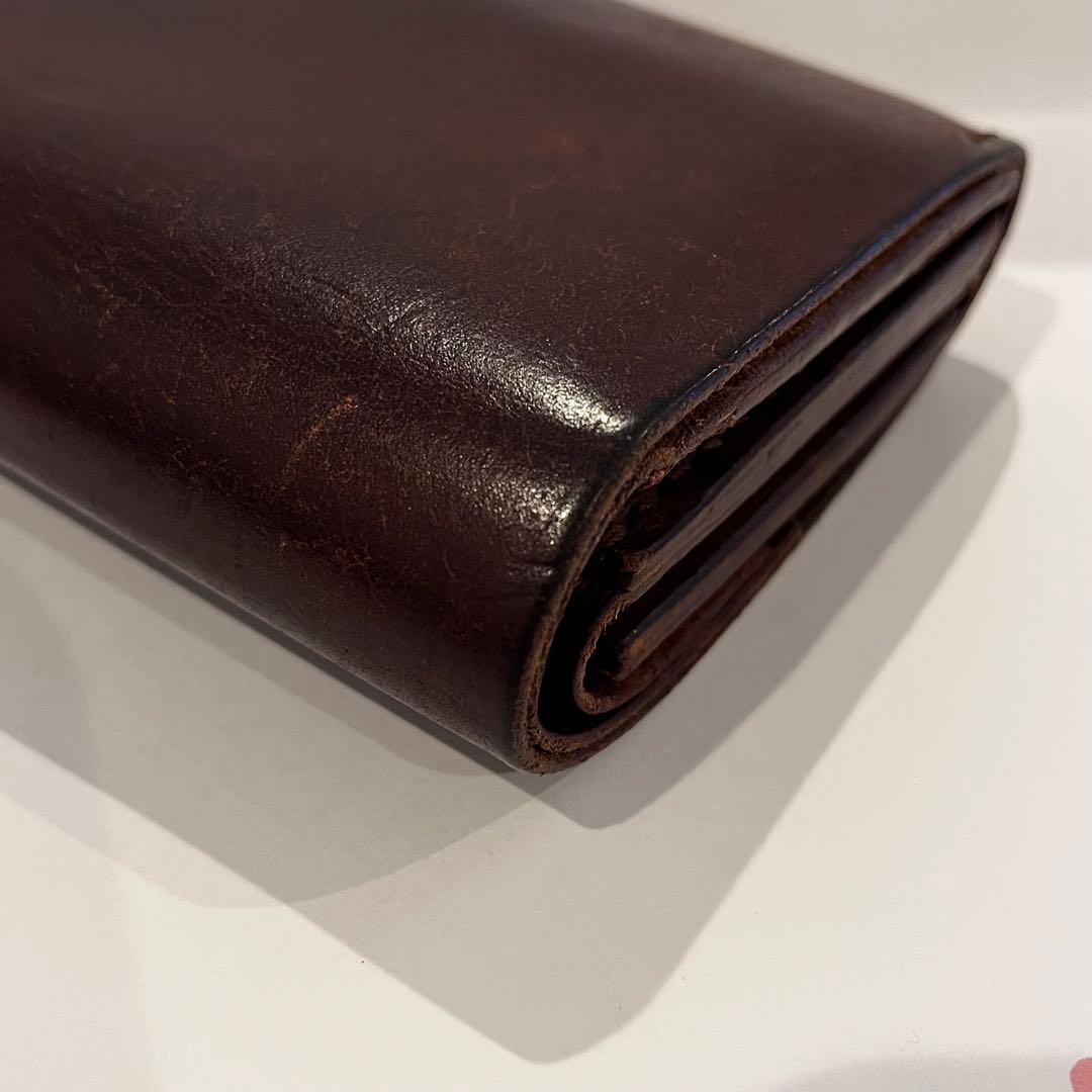 お札が折らずに入る 二つ折り財布 イタリアンレザー ハンドメイド ブラウン