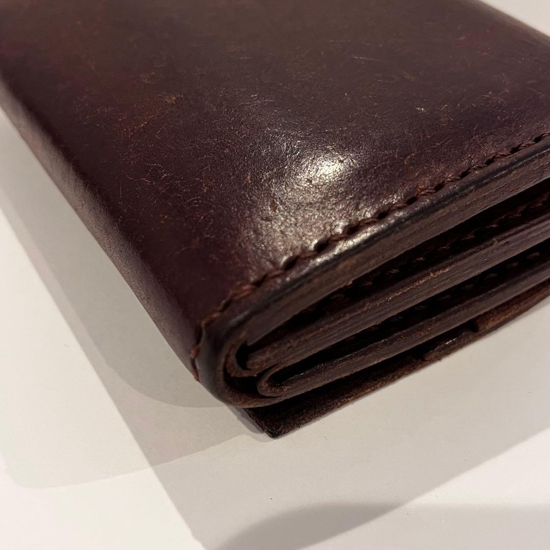 お札が折らずに入る 二つ折り財布 イタリアンレザー ハンドメイド ブラウン
