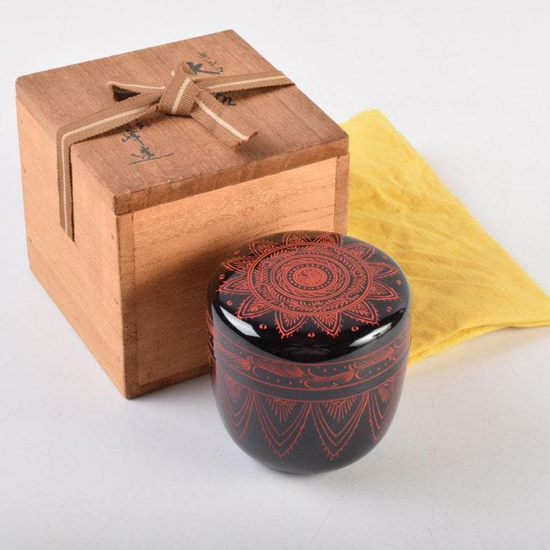 茶道具 加賀蒔絵師 新井司峰作 堆朱 中棗 共箱 V 6838 茶道具 新井司峰