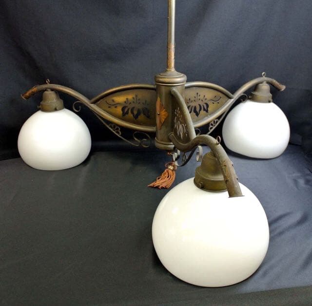 三灯式和製シャンデリア骨董電笠