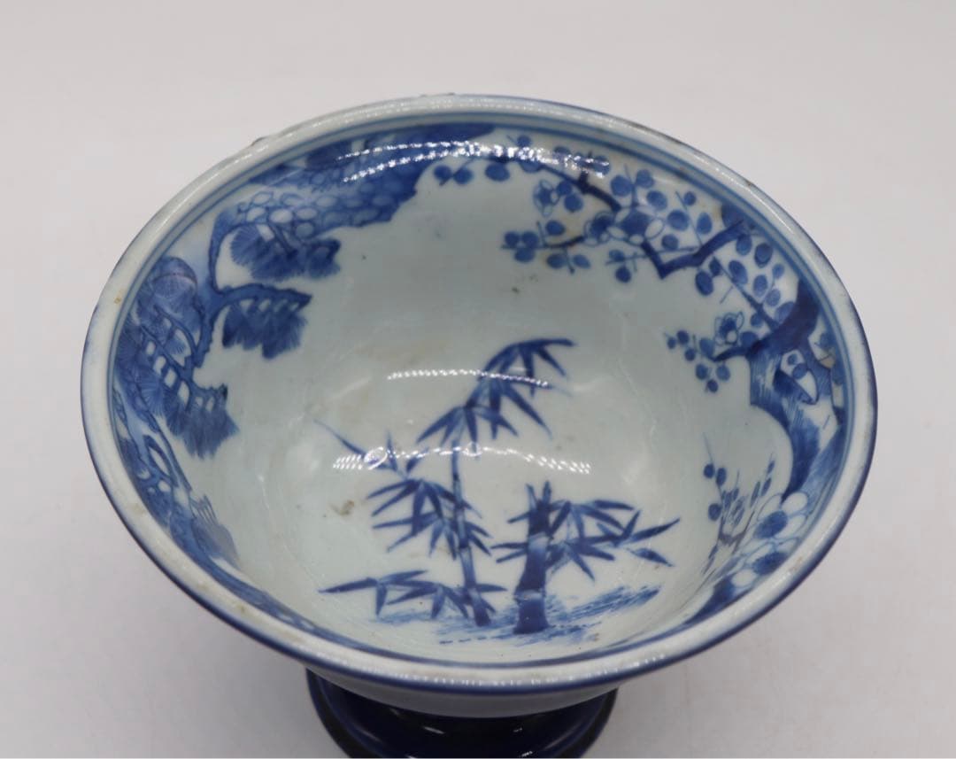 岐No18 中国　清時代　瑠璃釉松竹梅紋高足器　送料込み0503