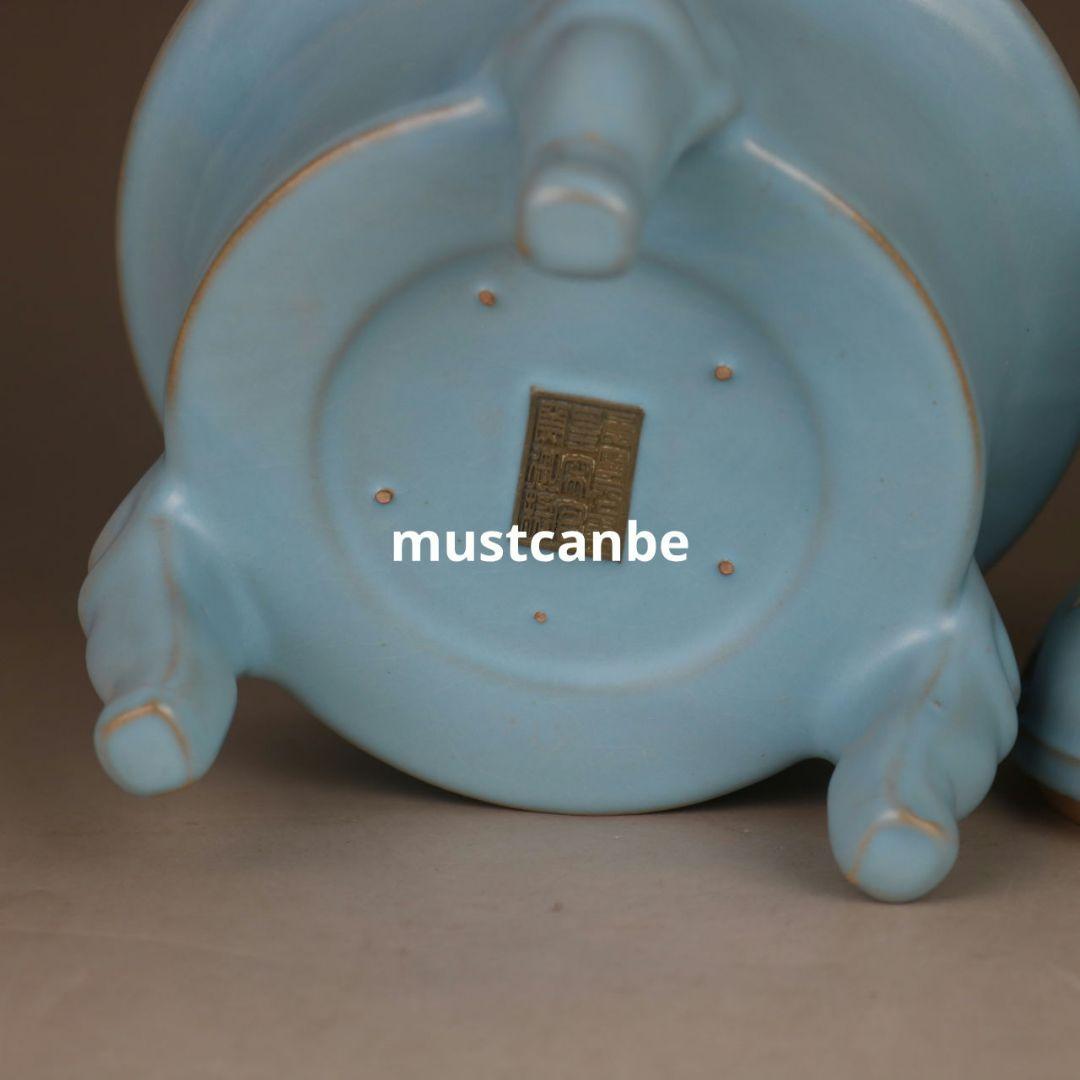 汝窯天青釉三足香薫炉 陶磁薫香炉 香道具 装飾