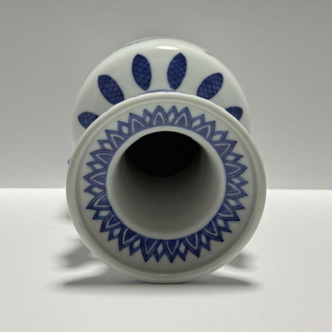 茶道具 四代 三浦竹泉 青華高砂花瓶 染付 花入 共箱 茶道