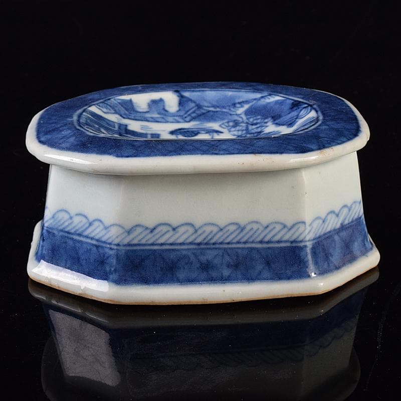 中国 青花 山水文 八角水孟 筆洗 V R7988 美術品・アンティーク