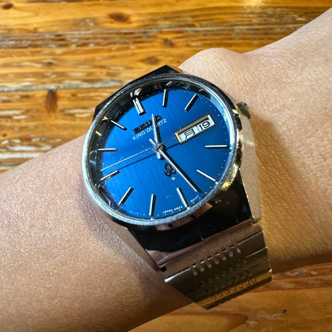 SEIKO キングクォーツ　腕時計 ブルー　稼動品　4823-8010 美品