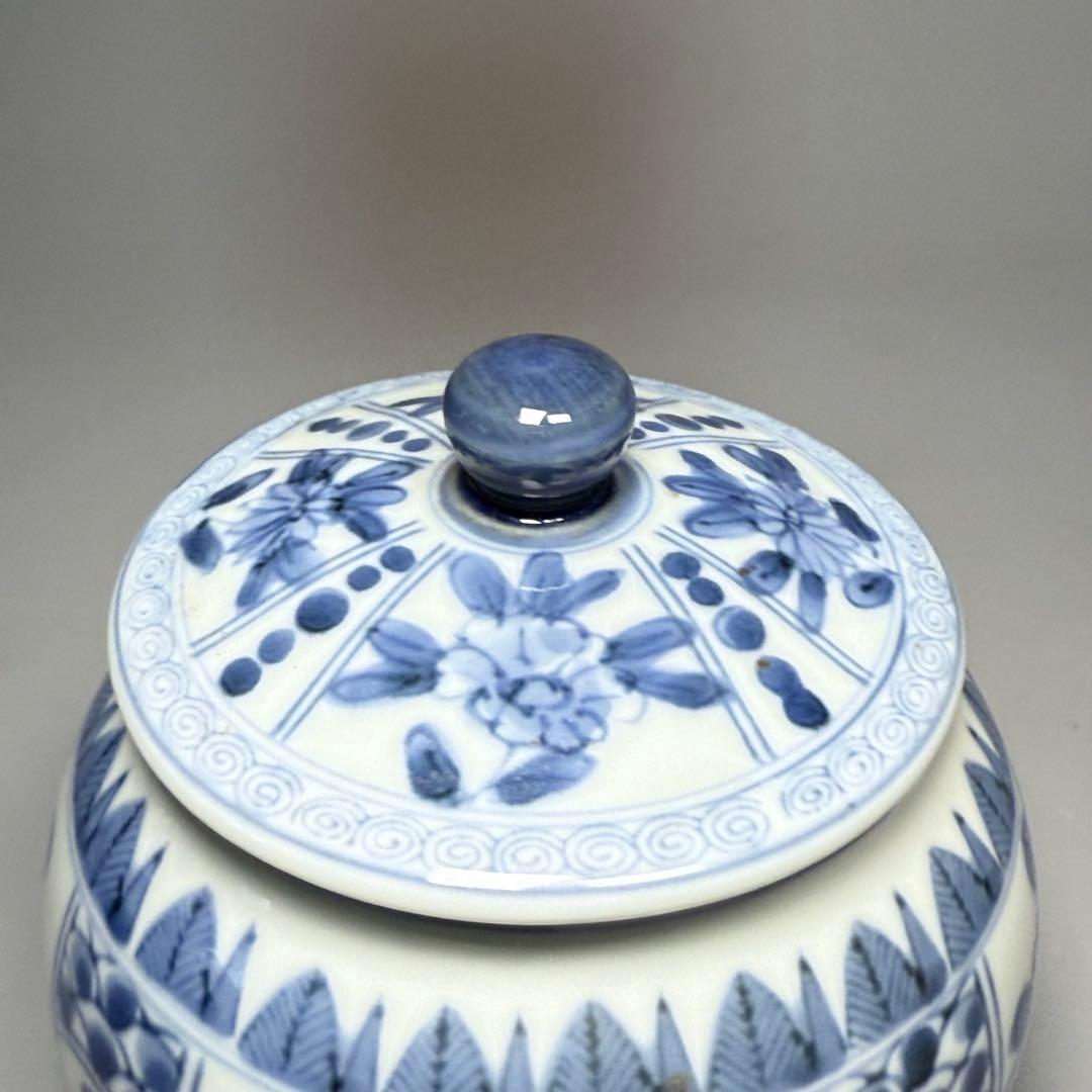 古伊万里　染付芙蓉手蓋物　冨貴長春　状態良し　飴玉入れ