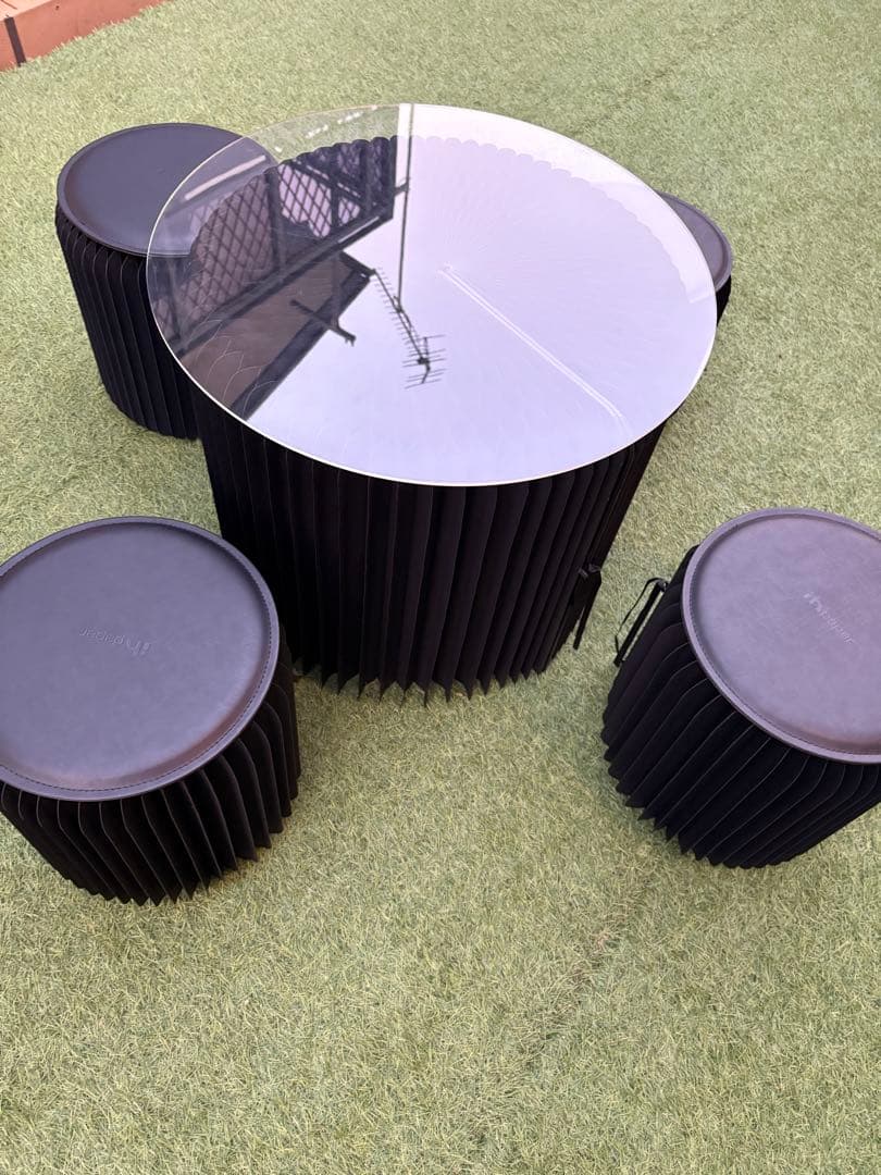 ihpaperアコーディオンペーパースツールセット、屋内外両使い可能折り畳み式