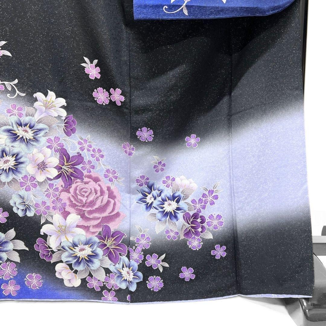 銀通し刺繍百合薔薇模様振袖晴れの日成人式卒業式着物115p