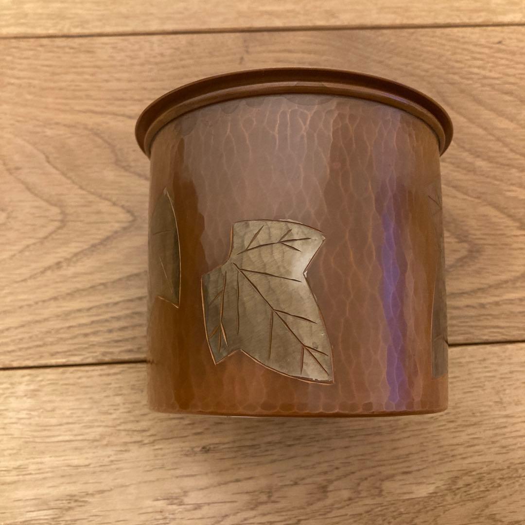 玉川堂 葉文 銅製 鎚起銅器 建水 茶こぼし 共箱 伝統工芸