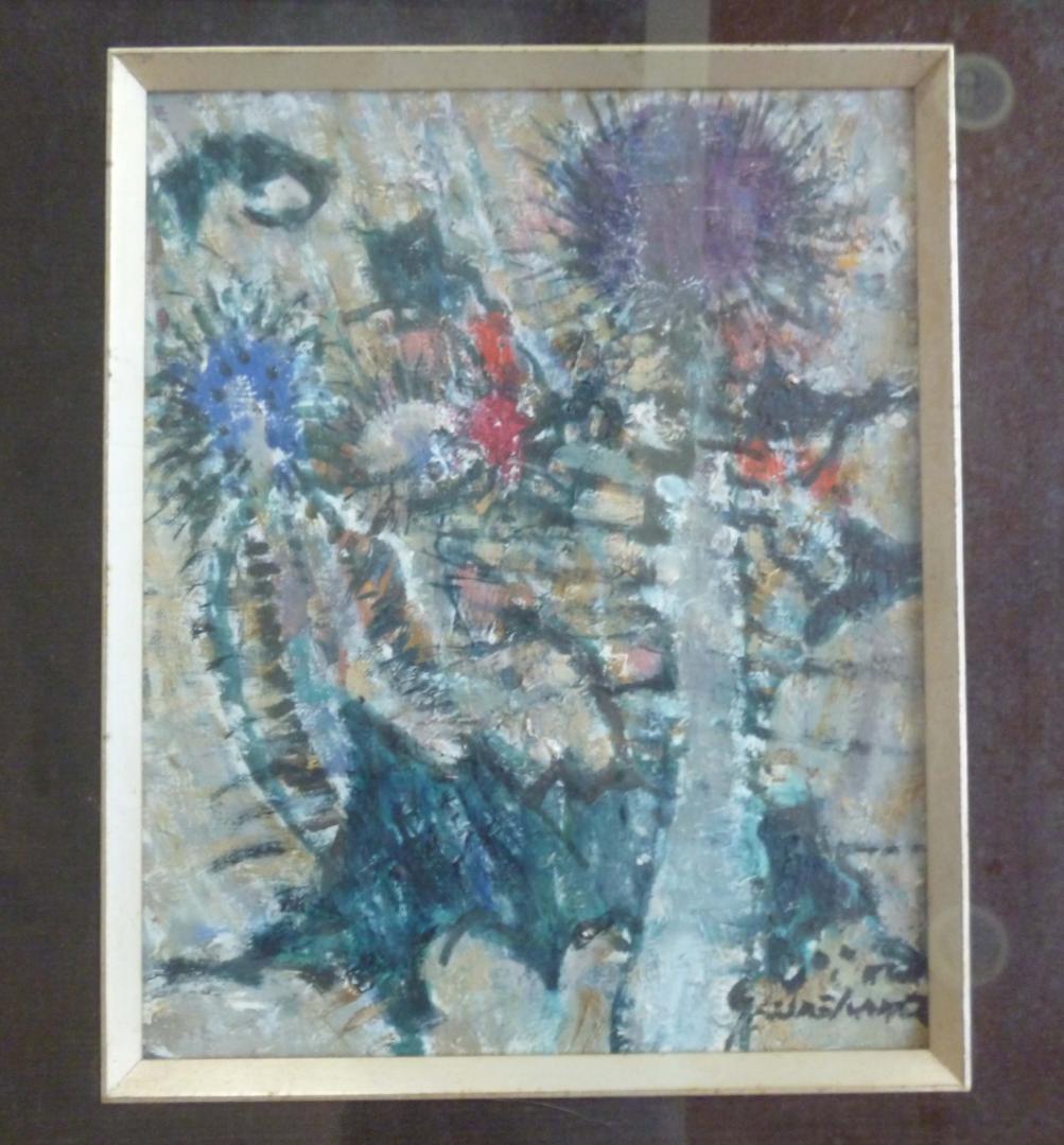 米原二郎（1912~1980）　独立美術協会会員　あざみ　油絵Ｆ3号 米原二郎（1912~1980）独立美術協会会員あざみ油絵F3号