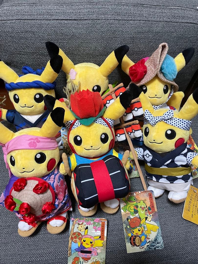 セット】ポケセン トウホク お祭りごっこ ピカチュウ ぬいぐるみ6種
