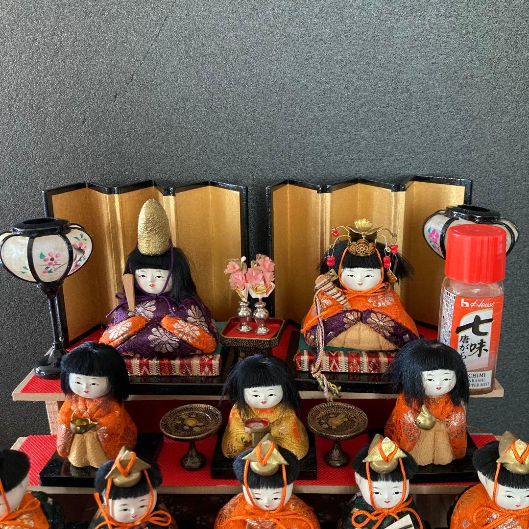 雛人形　ソラ　アンティーク　小さな豆雛木目込み十五人揃え