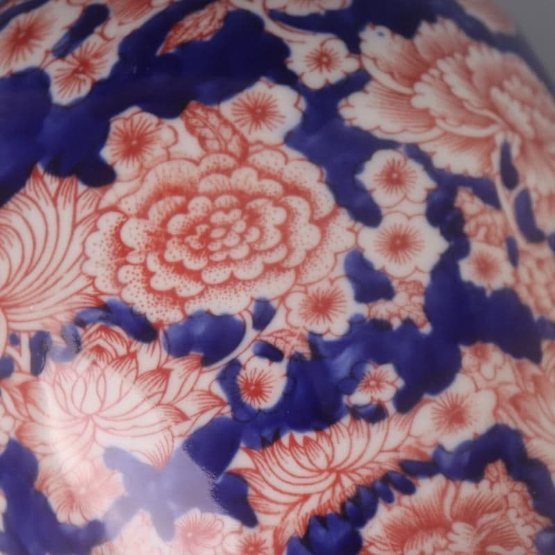 青花釉裏紅万模様将軍壺 景徳鎮 陶磁器 装飾品 現代工芸品