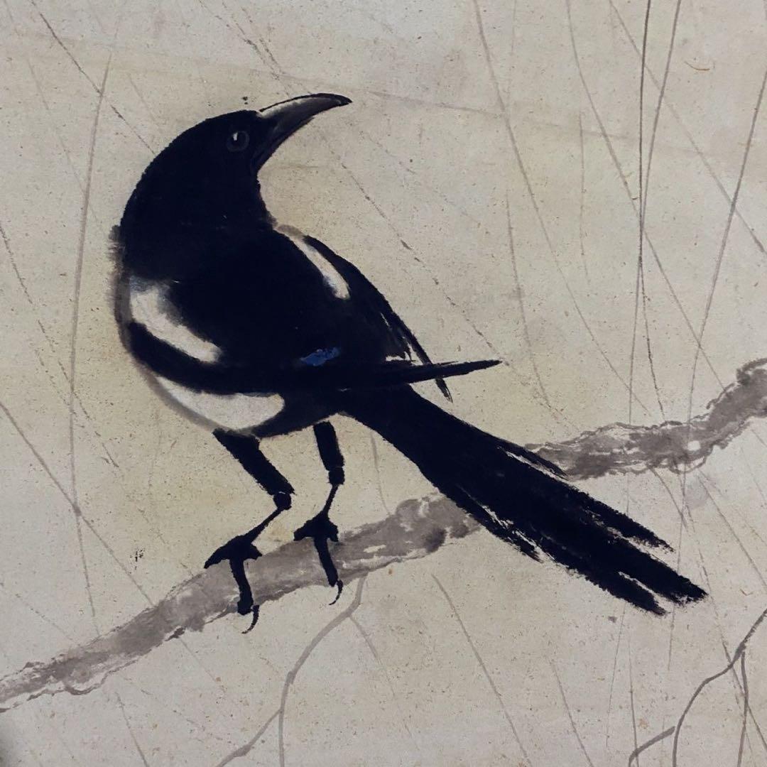 徐悲鴻 四喜図 掛け軸 中堂 四尺 中国美術 絵画 書画 花鳥画 水墨画