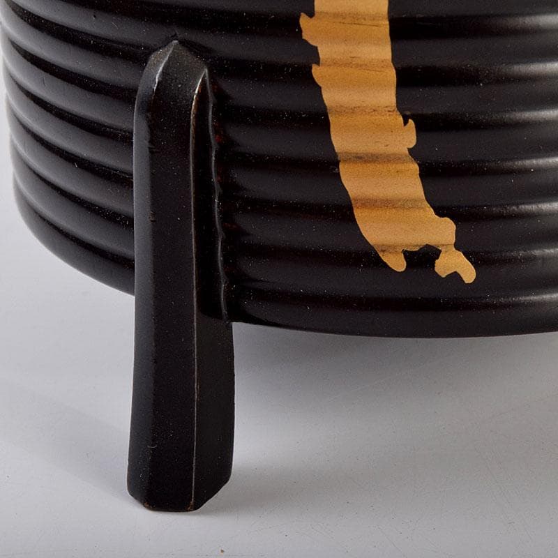 茶道具　黒漆　老松蒔絵　足付に段丸重　重箱　時代箱　C　8893