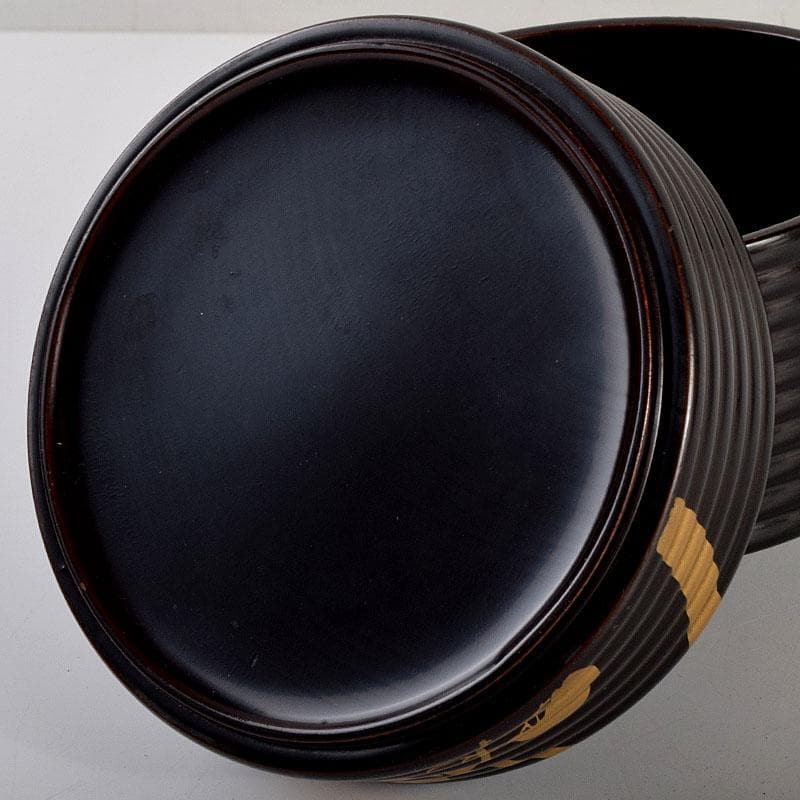 茶道具　黒漆　老松蒔絵　足付に段丸重　重箱　時代箱　C　8893