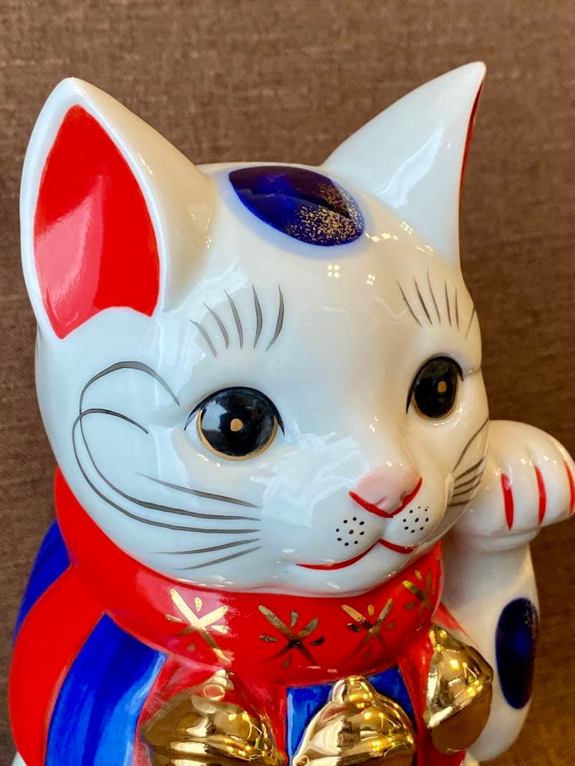 薬師窯 招き猫 左手上げ 陶器 レトロ 21cm ねこ ネコ