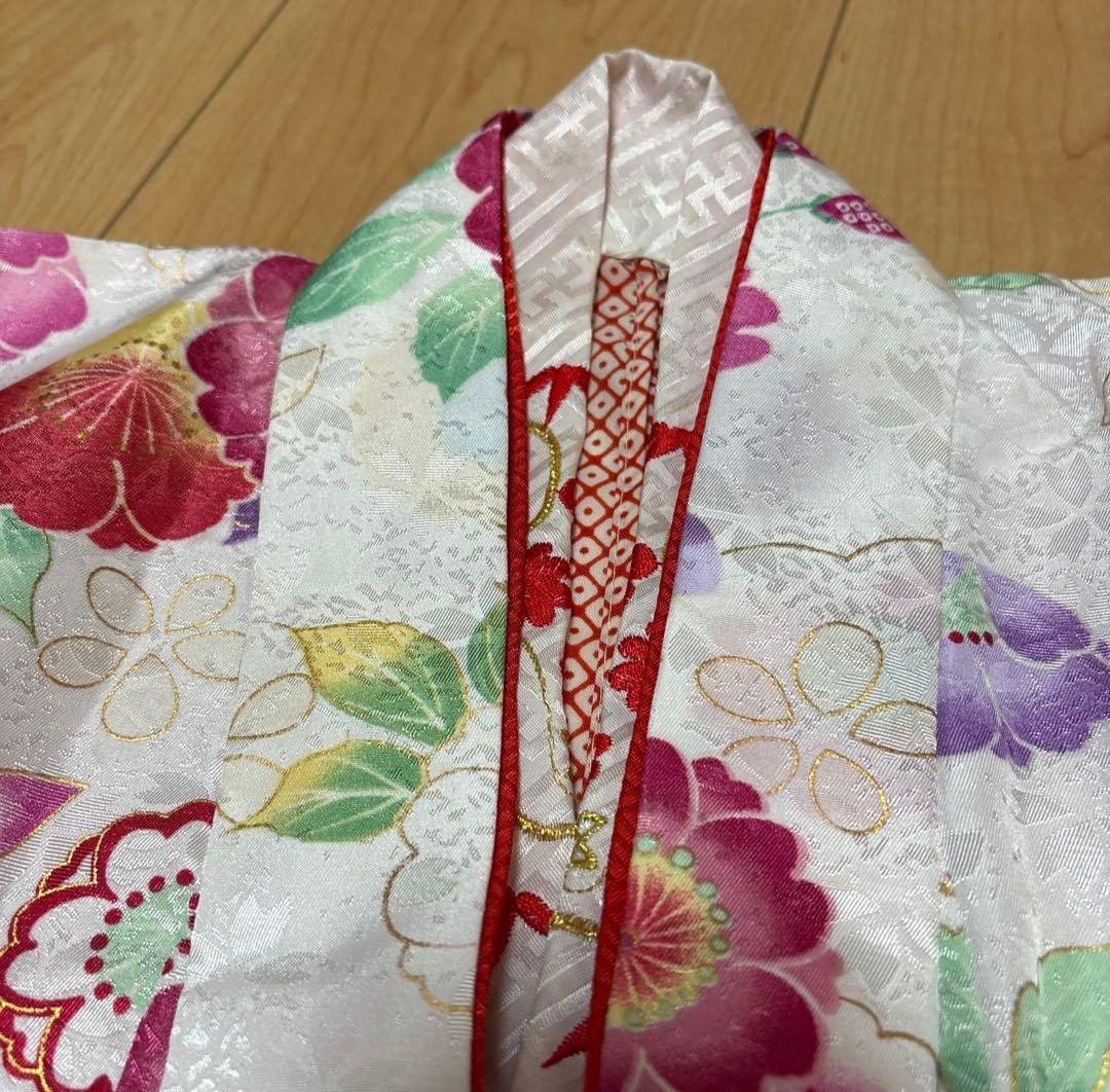 7歳 七五三着物セット　和装小物　結び帯　白着物　桜　七五三　着物