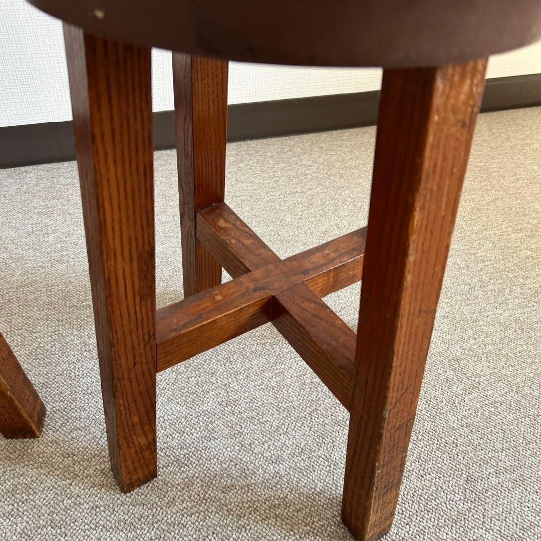 ビンテージ　ブラウン 木製 円形スツール 2個セット　天然木