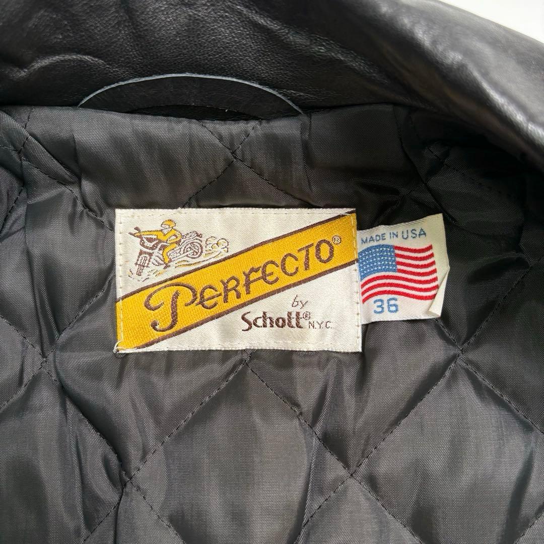 米国製】Schott レザー ライダースジャケット ロング 黒 36 ダブル